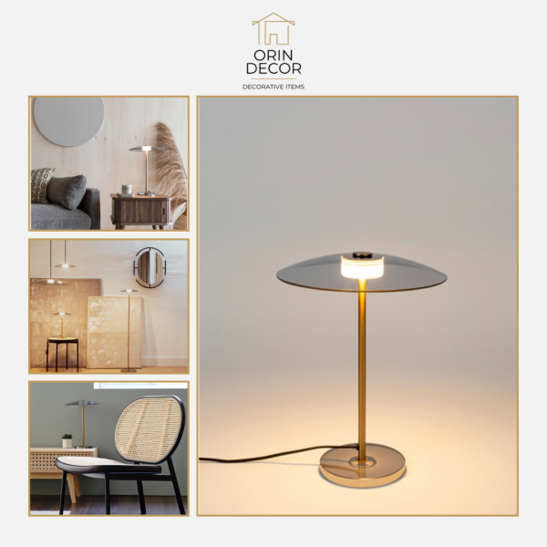 Đèn Để Bàn Orin Decor Đĩa Tròn Vàng Đồng Tối Giản sang trọng