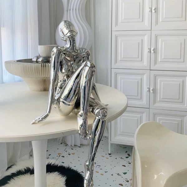 Tượng Orin Decor Cô Gái Bạc Hiện Đại Độc Đáo Ngồi nghệ thuật - Ảnh 4