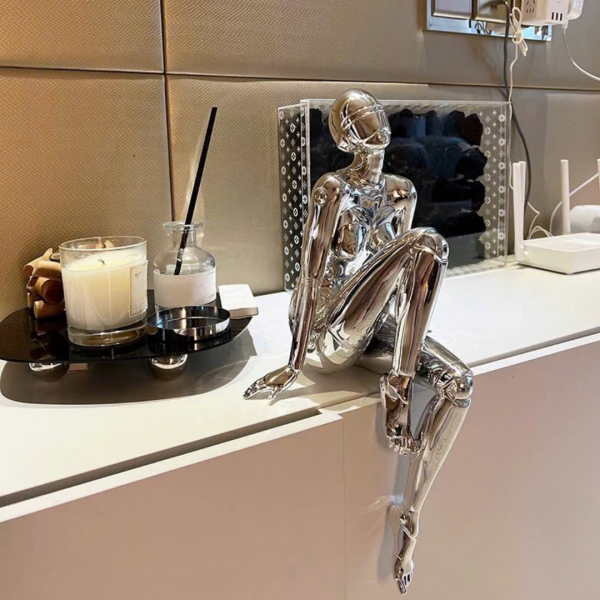 Tượng Orin Decor Cô Gái Bạc Hiện Đại Độc Đáo Ngồi nghệ thuật - Ảnh 5