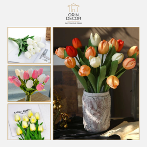 Hoa Giả, Hoa Tulip Orin Decor Sang Trọng Kèm Bình và Hoa