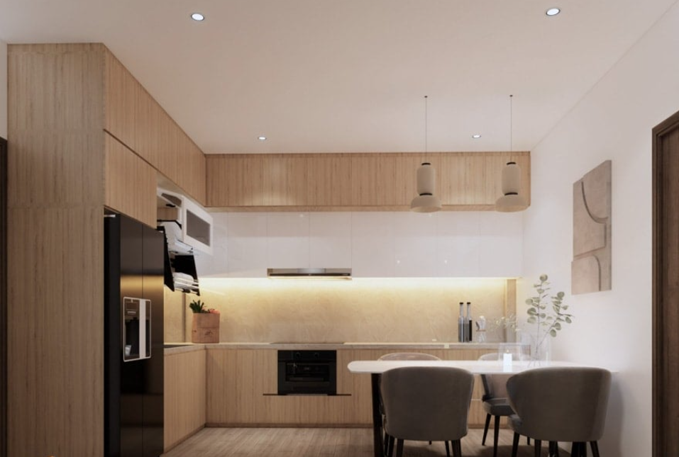 Decor bếp chữ L thiết kế đẹp và tiện nghi